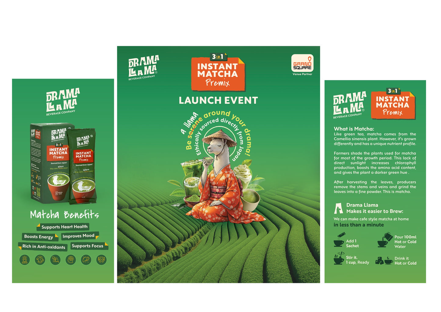 Drama Llama Matcha Premix Latte | 3-in-1 | Pack of 3 Sachets