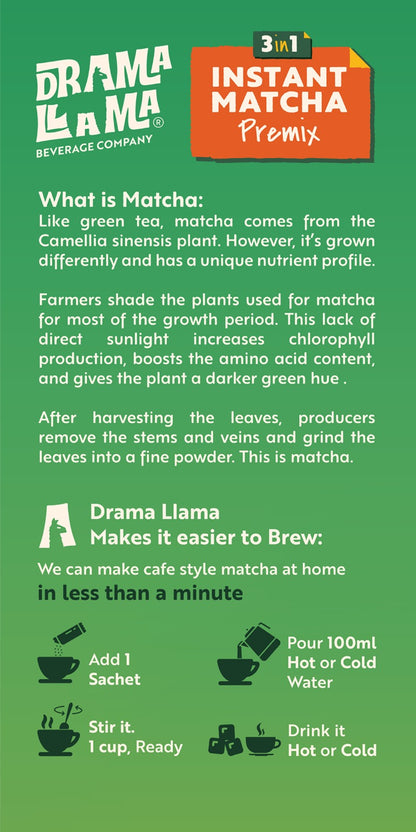 Drama Llama Matcha Premix Latte | 3-in-1 | Pack of 3 Sachets